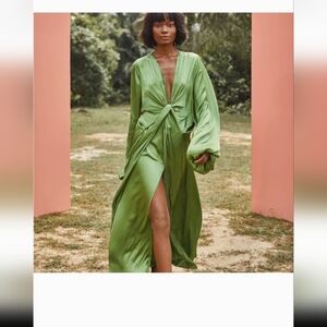 NWT Andrea Iyamah Green Satin Nali Robe / Dress